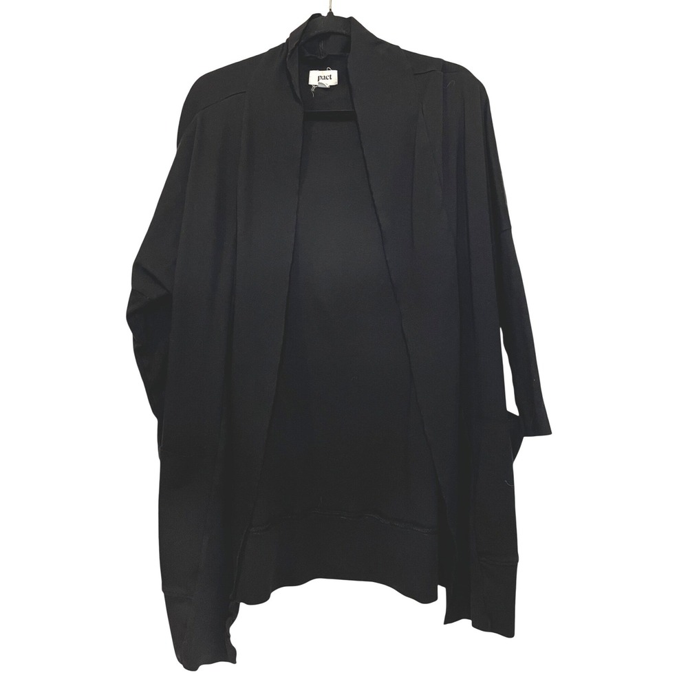 Pact Organic Cotton Open Front Cardigan L/XL Shawl Collar Pocket Long Lounge
